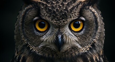 Fototapeta premium Owl Face Close Up with Yellow Eyes