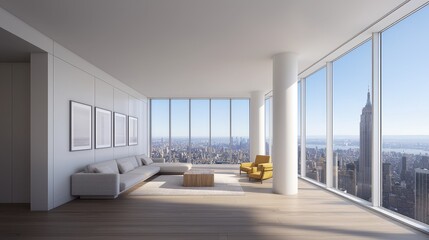 Fototapeta premium Modern High-Rise Living Room with City View and Natural Light