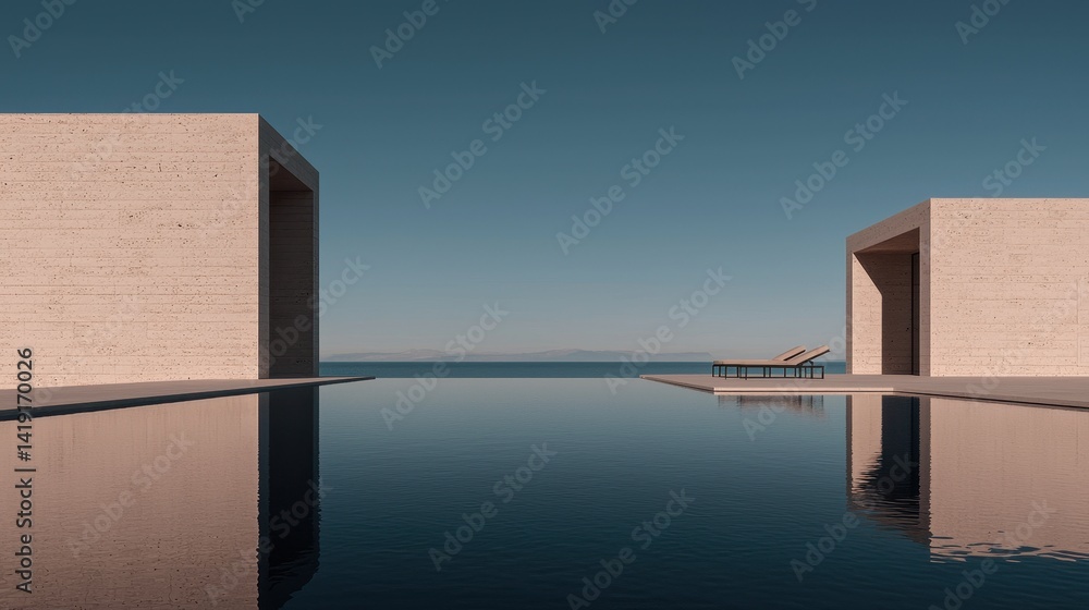 Poster modern architecture with minimalist pool and tranquil reflection