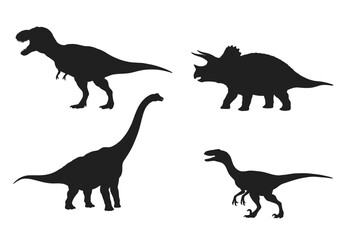 Silhouette Dinosaurs T-Rex, Triceratops, Brachiosaurus, Velociraptor Illustrations