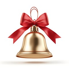 Golden Bell Ornament: A festive golden bell, adorned with a vibrant red ribbon, symbolizing the spirit of celebration and joy. This image evokes warmth, happiness, and festive cheer.