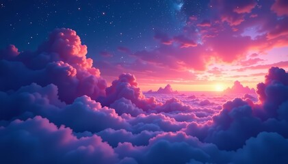 Dreamy twilight scene with ethereal clouds and twinkling stars, clouds, starry night