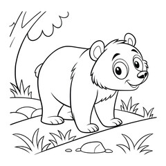 Adorable Cartoon Bear in a Forest Coloring Page Illustration