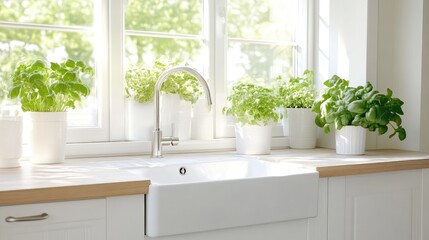 Bright Kitchen Window with Herbs