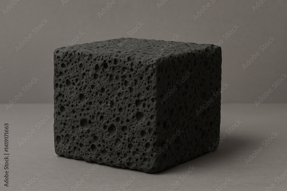 Aufkleber a minimalist black sponge cube showcasing unique porous textures. ideal for design projects or artis