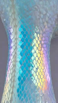 Abstract iridescent snake skin pattern texture with scales in bright pastel rainbow hues, smooth material, seamless reptile scales, close-up