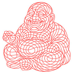 Chaotic scribbled line art of Laughing Buddha in seated pose. Abstract spiritual artwork symbolizing happiness, luck, abundance. Buddha, laughing, chaotic, line art, abstract, joy, vector, blessing
