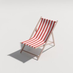 Red and White Striped Deck Chair on Minimalist White Background