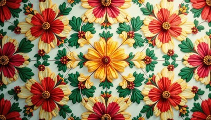 Distorted repeating floral motif, visibly aged and faded, weathered, floral pattern, design