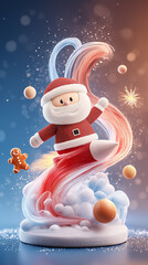 Whimsical Cartoon Santa on Snow Swirl