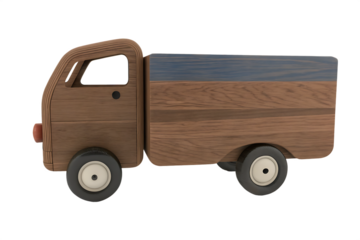 A wooden toy truck isolated on white background PNG. GENERATIVE AI