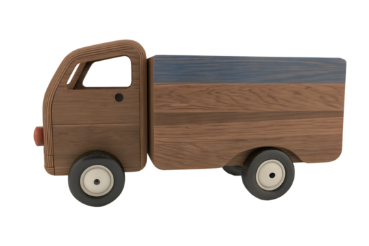 A wooden toy truck isolated on white background PNG. GENERATIVE AI