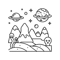 alien planet landscape icon, alien planet landscape line art - simple line art of alien planet landscape, perfect for alien planet landscape logos and icons