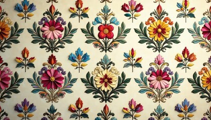 Intricate floral damask pattern in muted tones, ornate, graphic, style