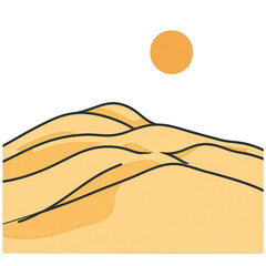 A serene desert landscape at sunset, showcasing rolling sand dunes under a warm orange sun, evoking tranquility and natural beauty , isolated on white or transparent png