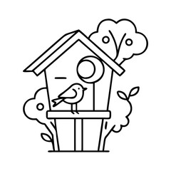 birdhouse in tree icon, birdhouse in tree line art - simple line art of birdhouse in tree, perfect for birdhouse in tree logos and icons