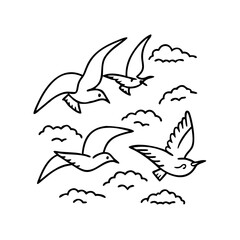 birds flying icon, birds flying line art - simple line art of birds flying, perfect for birds flying logos and icons
