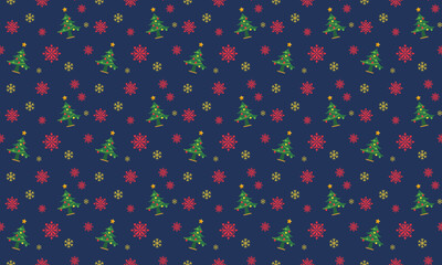 Seamless pattern with snowflakes and Christmas tree. Wrapping paper concept. Banner. Vector illustration.