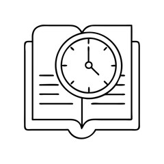 book with a clock reading time icon, book with a clock reading time line art - simple line art of book with a clock reading time, perfect for book with a clock reading time logos and icons