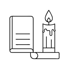 book with a candle beside icon, book with a candle beside line art - simple line art of book with a candle beside, perfect for book with a candle beside logos and icons
