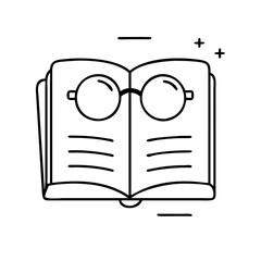 book with glasses icon, book with glasses line art - simple line art of book with glasses, perfect for book with glasses logos and icons