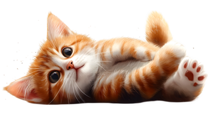 Playful cat rolling on its back, cartoon vector, isolated on white background