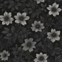 seamless floral background, seamless floral pattern, black and white floral background