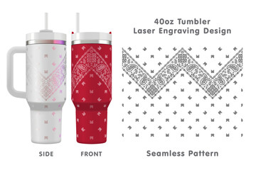 Paisley bandana laser engraving pattern for 40oz tumbler. Seamless from edge to edge. Full tumbler wrap. Vector illustration.