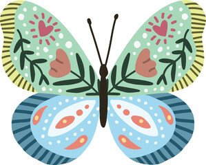 Colorful Folk Art Butterfly Illustration