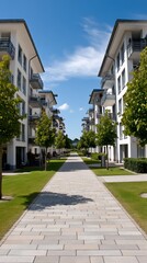Fototapeta premium Modern apartment complex with a walkway