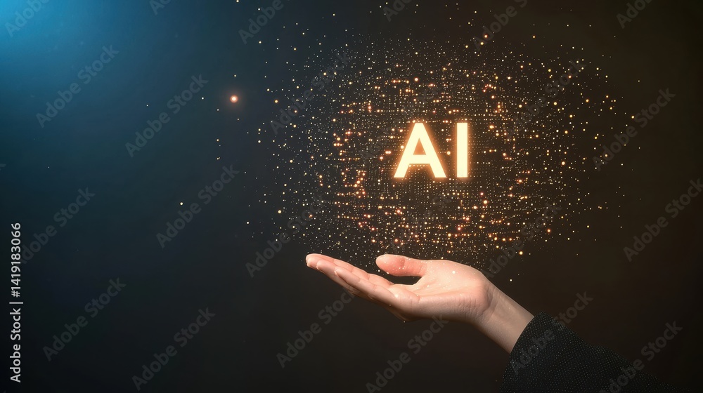 Poster exploring ai innovations in technology sector visual representation digital environment abstract vie