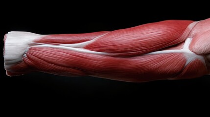 Detailed anatomical model of the arm's musculature.  Reveals the complex structure of arm muscles, tendons, and bones.  Excellent anatomical study