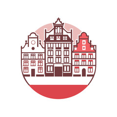 Fototapeta premium Flat design of old European town buildings in red tones