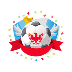 Soccer ball with eagle and red ribbon in Polish emblem style