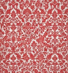 Red flock wallpaper, damask pattern on white  Retro vintage style , background, design