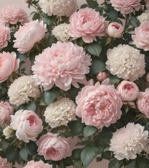 Muted pastel vintage floral wall  Delicate pink roses, peonies, hydrangeas , wedding backdrop, wall decor