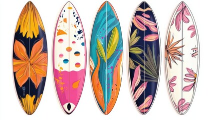 Vibrant surfboard art showcase beachside gallery decorative design coastal vibes close-up view creative expression