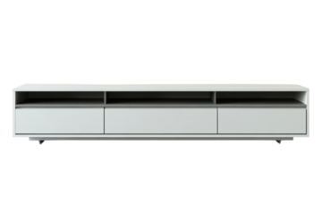 Modern White TV Stand with Three Drawers and Open Shelves sleek minimalist design perfect for on transparent background