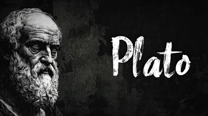 Conceptual Plato Art – Greek Philosopher Posed in Round Frame with Wisdom, Culture, and Creativity