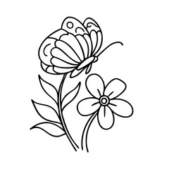 butterfly on flower icon, butterfly on flower line art - simple line art of butterfly on flower, perfect for butterfly on flower logos and icons