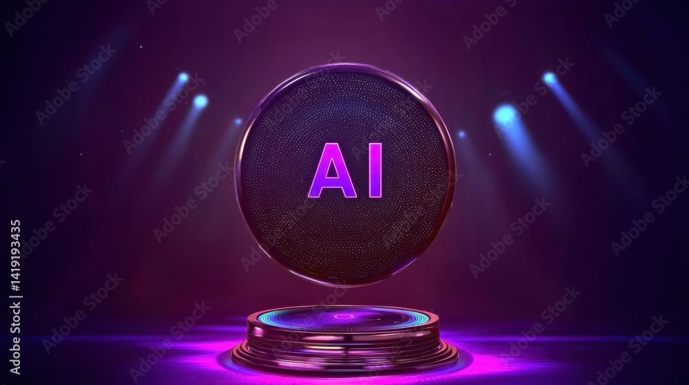 Poster ai technology showcase digital stage visual content futuristic environment centered view innovation 