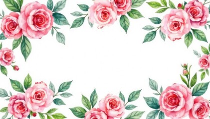 Fototapeta premium Delicate watercolor roses & leaves, repeating pattern, design, floral background, wallpaper