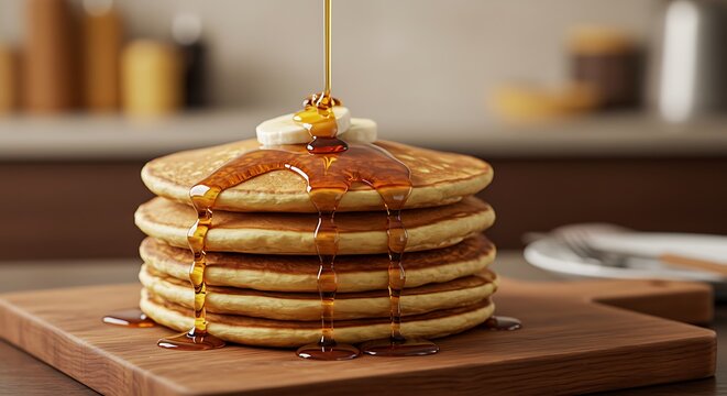 Pancakes with Maple Syrup and Banana Slice