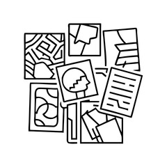 collage magazine cutouts icon, collage magazine cutouts line art - simple line art of collage magazine cutouts, perfect for collage magazine cutouts logos and icons