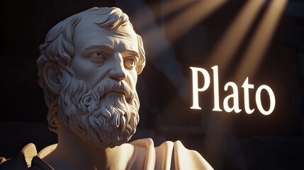 Plato’s Wisdom – Round-Frame Art of Ancient Greek Teacher and Scholar in Dark Educational Canvas