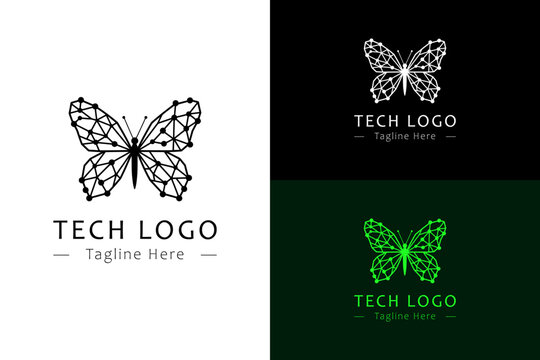 illustration of butterfly with neuro web network wings design, vector logo for information technology, tech, artificial intelligence, blockchain, fintech, cloud computing, data analyst, and more
