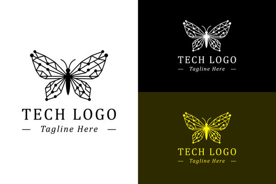 vector illustration of butterfly with neuro web wings abstract, logo for cloud computing, blockchain, internet of things, information technology, artificial intelligence, database, and more