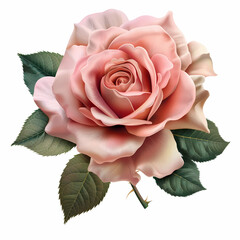 Romantic blush rose with delicate petals and lush green leaves, highlighting eternal beauty and elegance