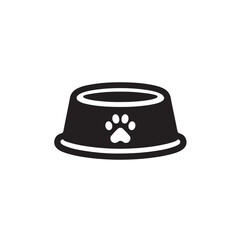 Black Pet Bowl Icon - Flat Silhouette for Animal Care Websites or Labels