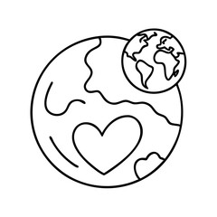 earth and heart icon, earth and heart line art - simple line art of earth and heart, perfect for earth and heart logos and icons